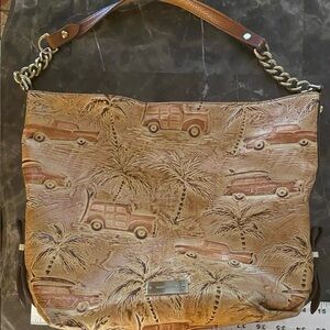 Brown Embossed Leather Shoulder Bag
